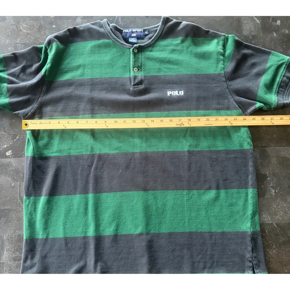 Polo Sport Ralph Lauren Mens XL Henley Shirt Green Navy Blue Striped Vintage - Picture 9 of 9